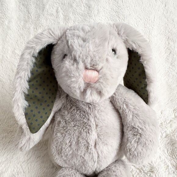 Manhattan Toy Gray Bunny 14” Plush Green Ears Polka Dot Spot Pattern Pals - Picture 2 of 6